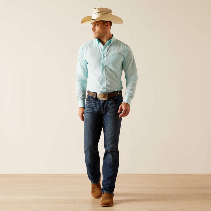 Ariat Wrinkle Free Shepard Fitted Shirt Bleu Homme | NQQ-19015501