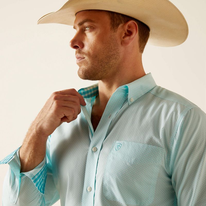 Ariat Wrinkle Free Shepard Fitted Shirt Bleu Homme | NQQ-19015501