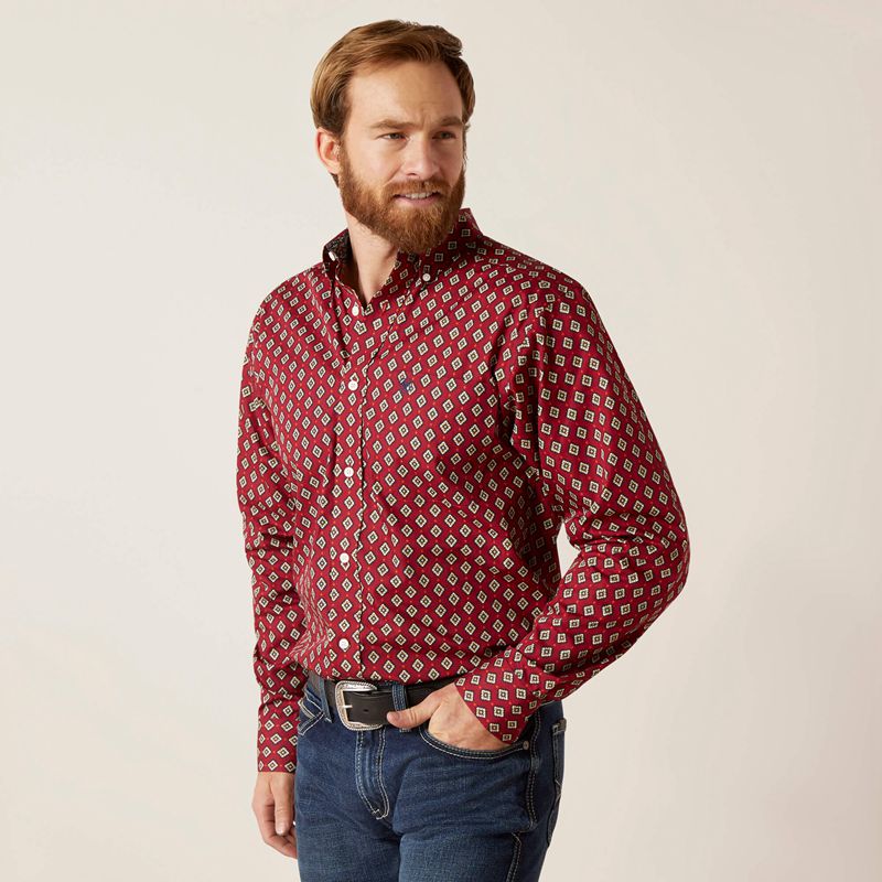 Ariat Wrinkle Free Kyler Fitted Shirt Rouge Homme | LNX-81530582