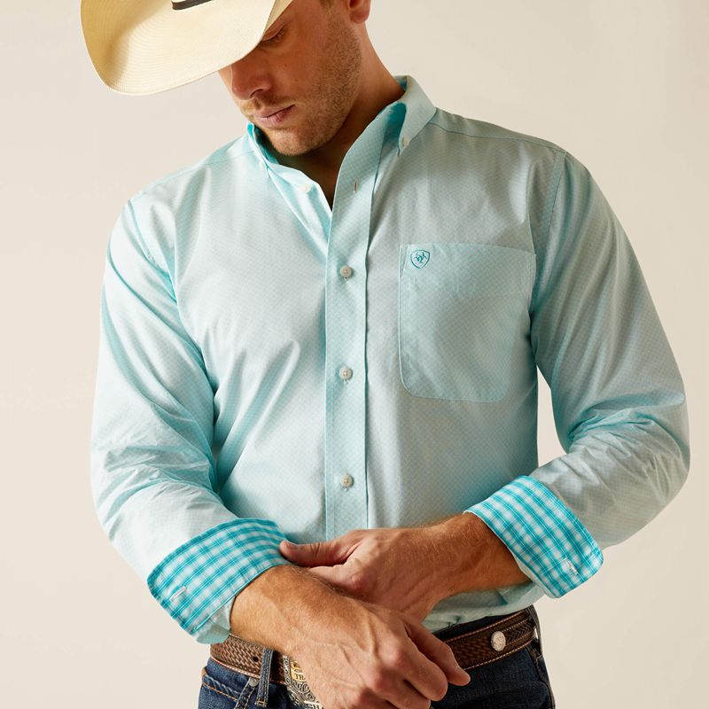 Ariat Wrinkle Free Shepard Fitted Shirt Bleu Homme | NQQ-19015501