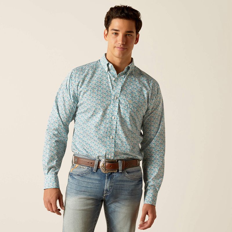 Ariat Wrinkle Free Kellen Fitted Shirt Bleu Homme | KET-12095505