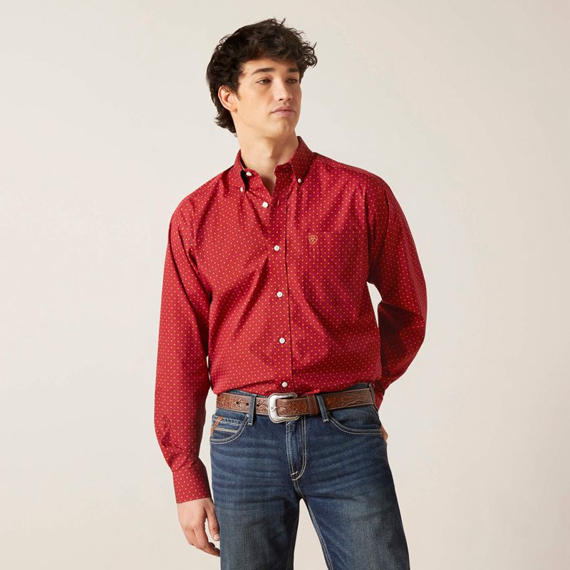 Ariat Wrinkle Free Kaisen Classic Fit Shirt Rouge Homme | VVD-92502906