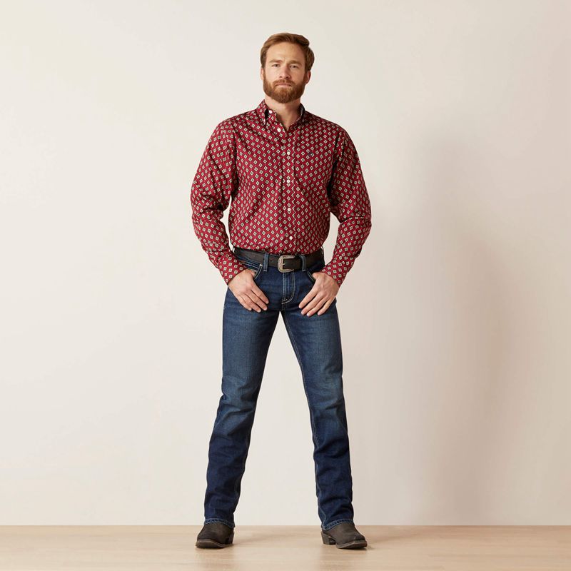 Ariat Wrinkle Free Kyler Fitted Shirt Rouge Homme | LNX-81530582