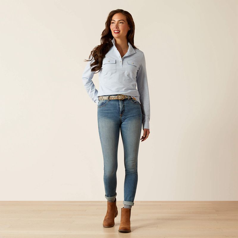 Ariat Hillcoombe Top Bleu Femme | VUM-89639144