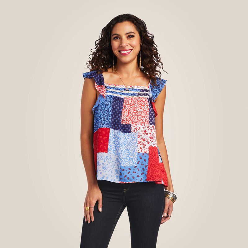 Ariat Blue Note Tank Patchwork Print Femme | YEE-64082162