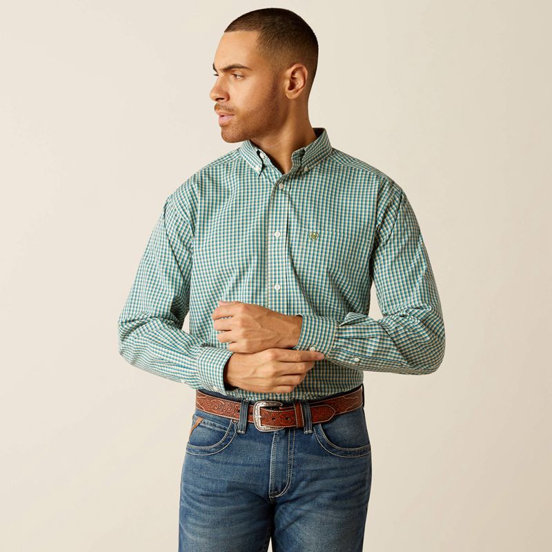 Ariat Wrinkle Free Gus Classic Fit Shirt Teal Homme | KIN-44278949