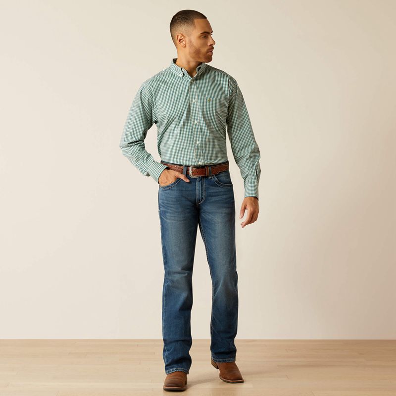 Ariat Wrinkle Free Gus Classic Fit Shirt Teal Homme | KIN-44278949