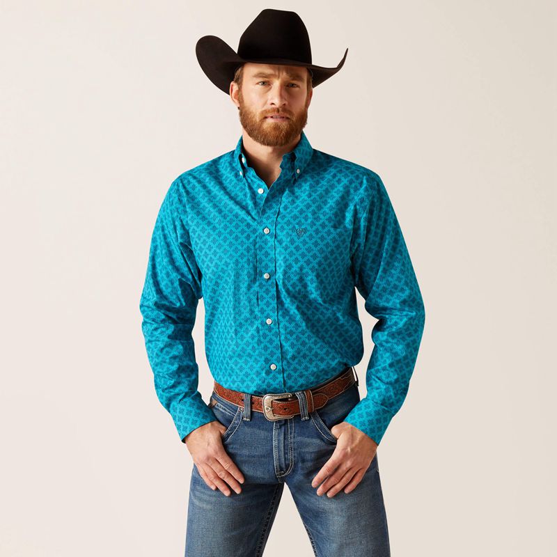 Ariat Wrinkle Free Gael Fitted Shirt Bleu Homme | ZWO-50541157