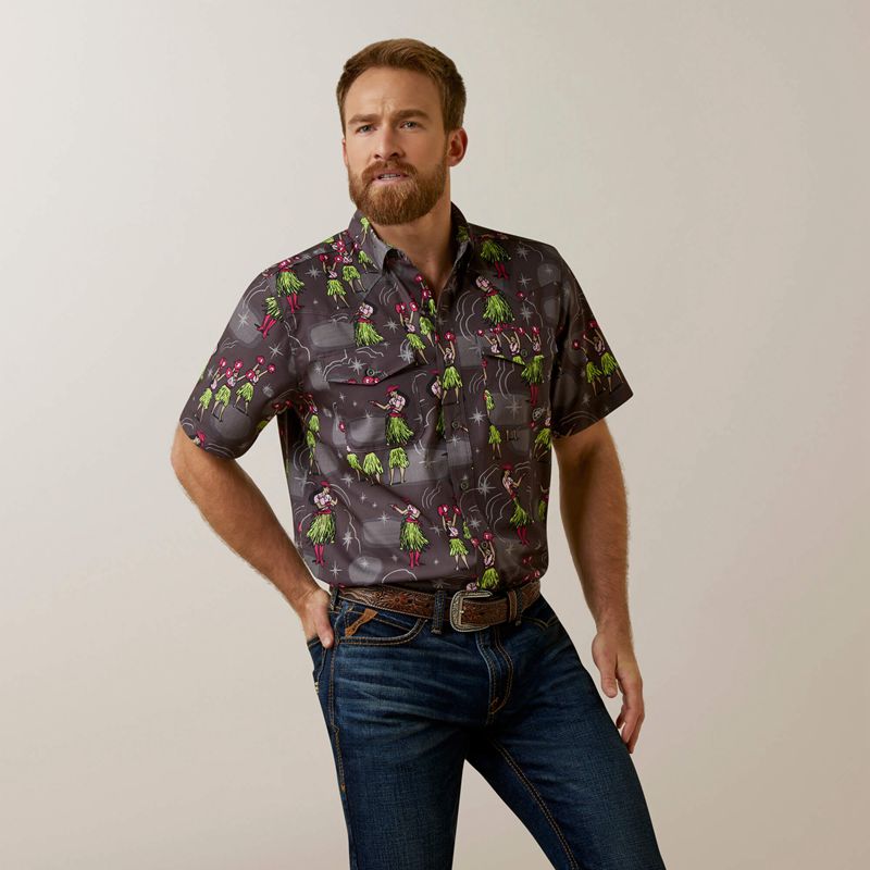 Ariat Venttek Western Aloha Fitted Shirt Charcoal Gray Homme | CNK-72972547