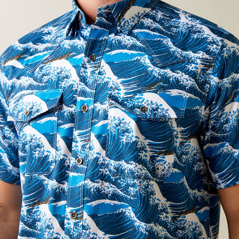 Ariat Venttek Western Aloha Fitted Shirt Hawaiian Ocean Homme | ORS-79574480