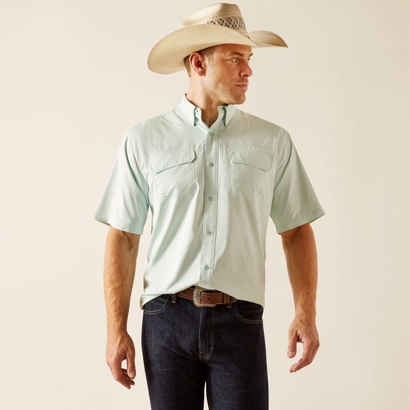 Ariat Venttek Outbound Classic Fit Shirt Bleached Aqua Homme | YND-06759795