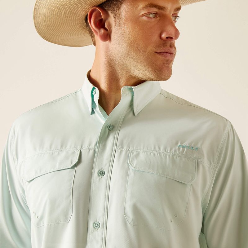 Ariat Venttek Outbound Classic Fit Shirt Bleached Aqua Homme | YND-06759795