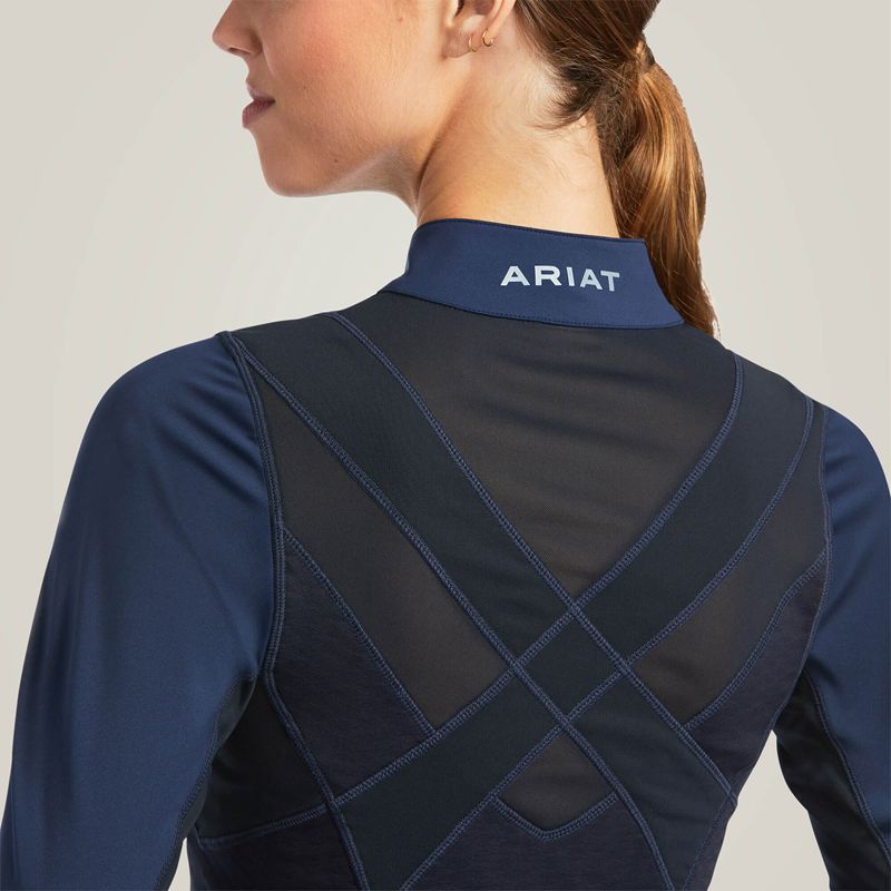 Ariat Ascent 1/4 Zip Baselayer Bleu Marine Femme | HCO-42125061