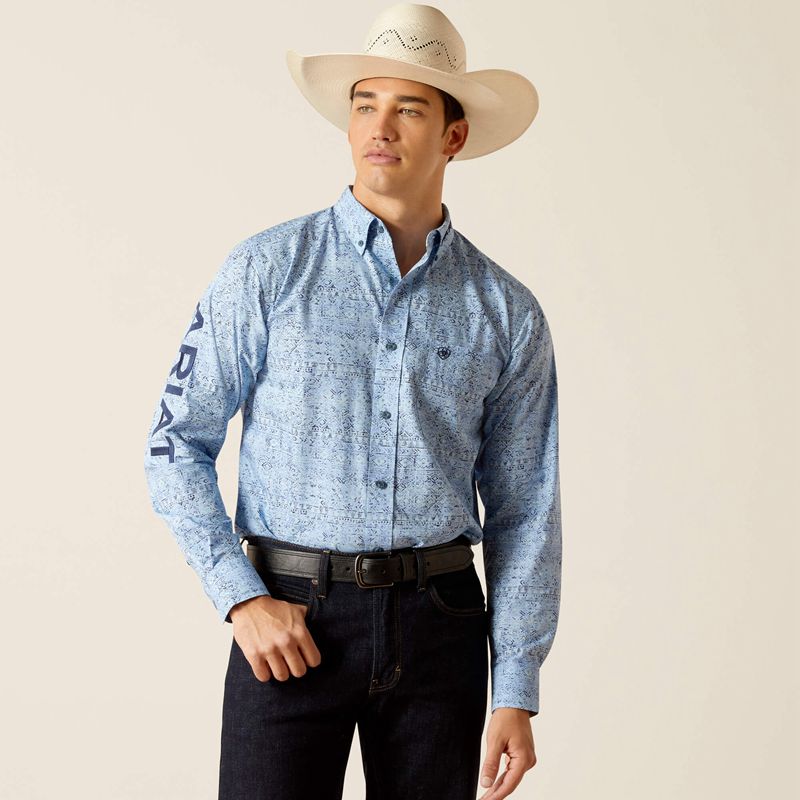 Ariat Team Vaughn Fitted Shirt Bleu Homme | UOE-07801419