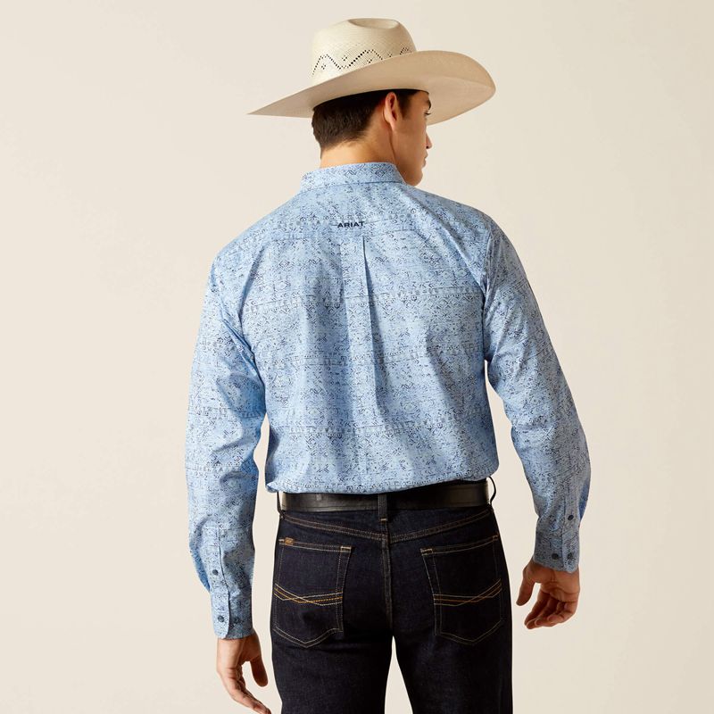 Ariat Team Vaughn Fitted Shirt Bleu Homme | UOE-07801419