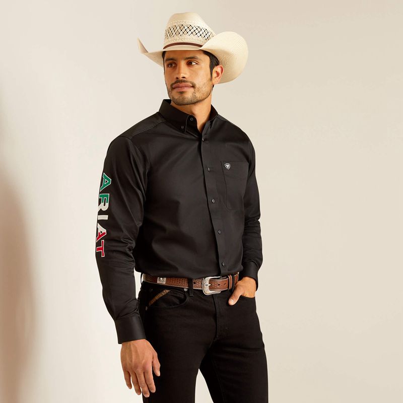 Ariat Team Logo Twill Fitted Shirt Black/Mexico Homme | UIQ-14466966