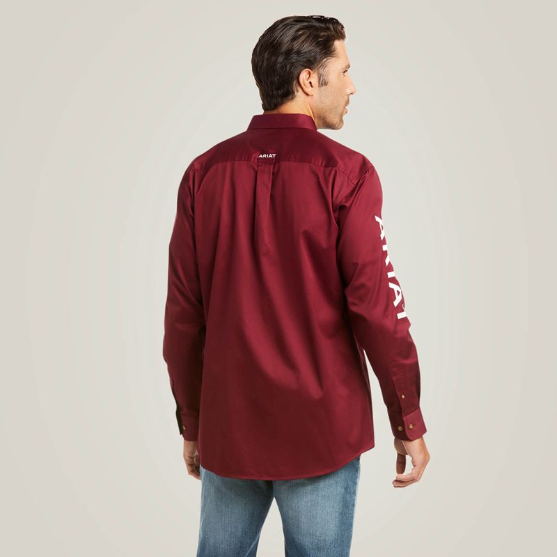 Ariat Team Logo Twill Fitted Shirt Burgundy/White Homme | NUG-65533268