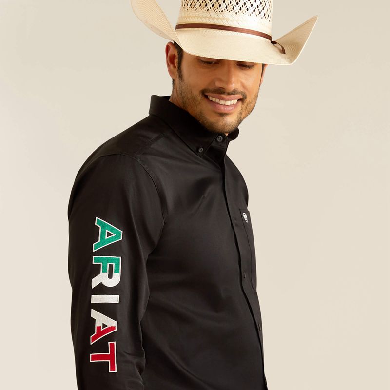 Ariat Team Logo Twill Fitted Shirt Black/Mexico Homme | UIQ-14466966