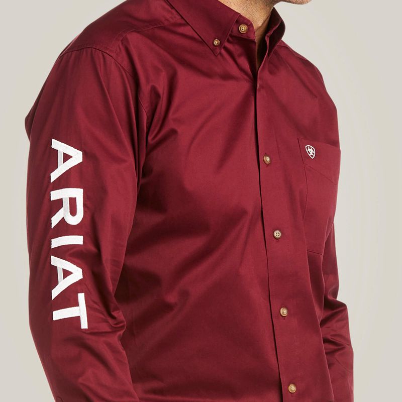 Ariat Team Logo Twill Fitted Shirt Burgundy/White Homme | NUG-65533268