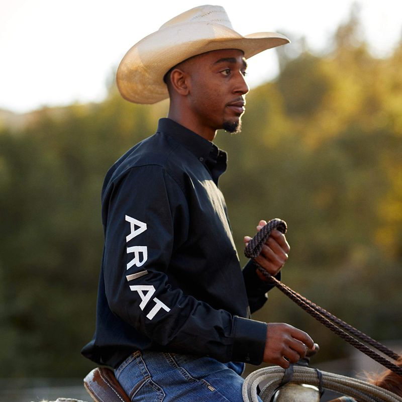 Ariat Team Logo Twill Fitted Shirt Black/White Homme | JPP-60061539