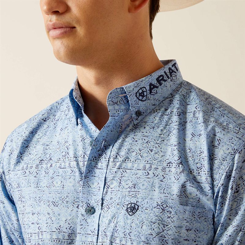 Ariat Team Vaughn Fitted Shirt Bleu Homme | UOE-07801419