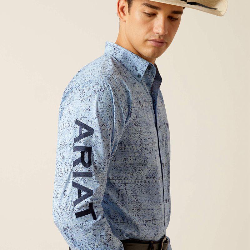 Ariat Team Vaughn Fitted Shirt Bleu Homme | UOE-07801419