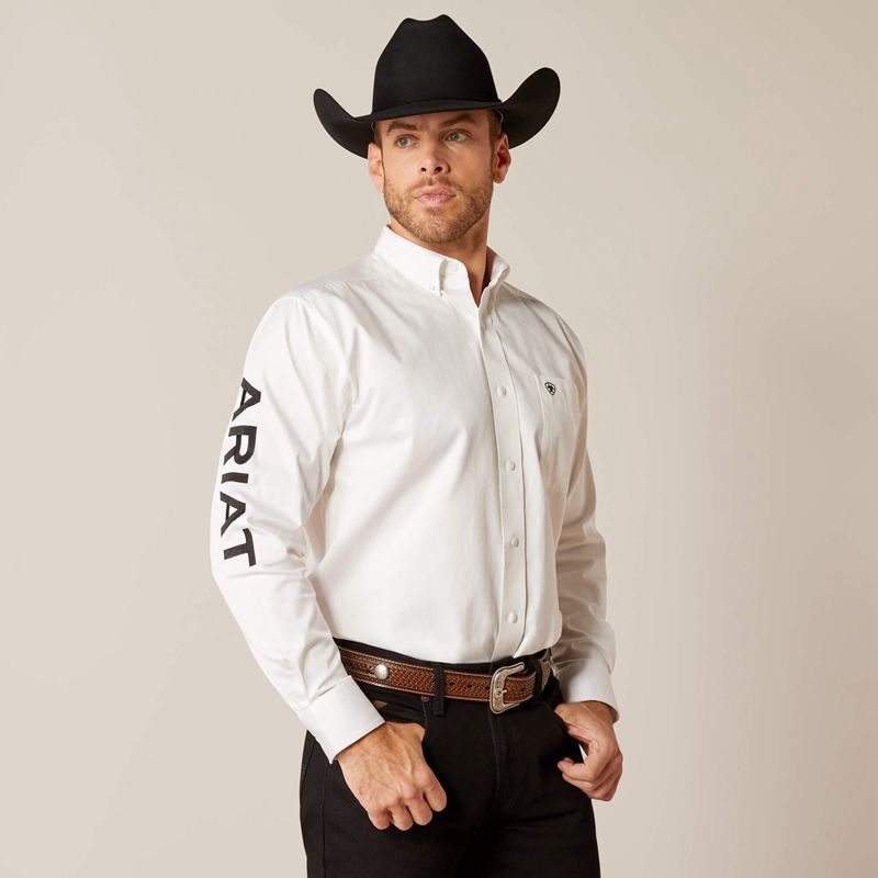 Ariat Team Logo Twill Classic Fit Shirt White/Black Homme | XOX-85893288