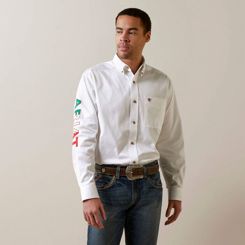 Ariat Team Logo Twill Classic Fit Shirt Blanche Homme | IRA-66266029