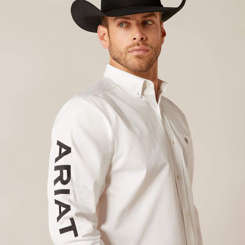 Ariat Team Logo Twill Classic Fit Shirt White/Black Homme | XOX-85893288