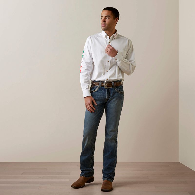 Ariat Team Logo Twill Classic Fit Shirt Blanche Homme | IRA-66266029