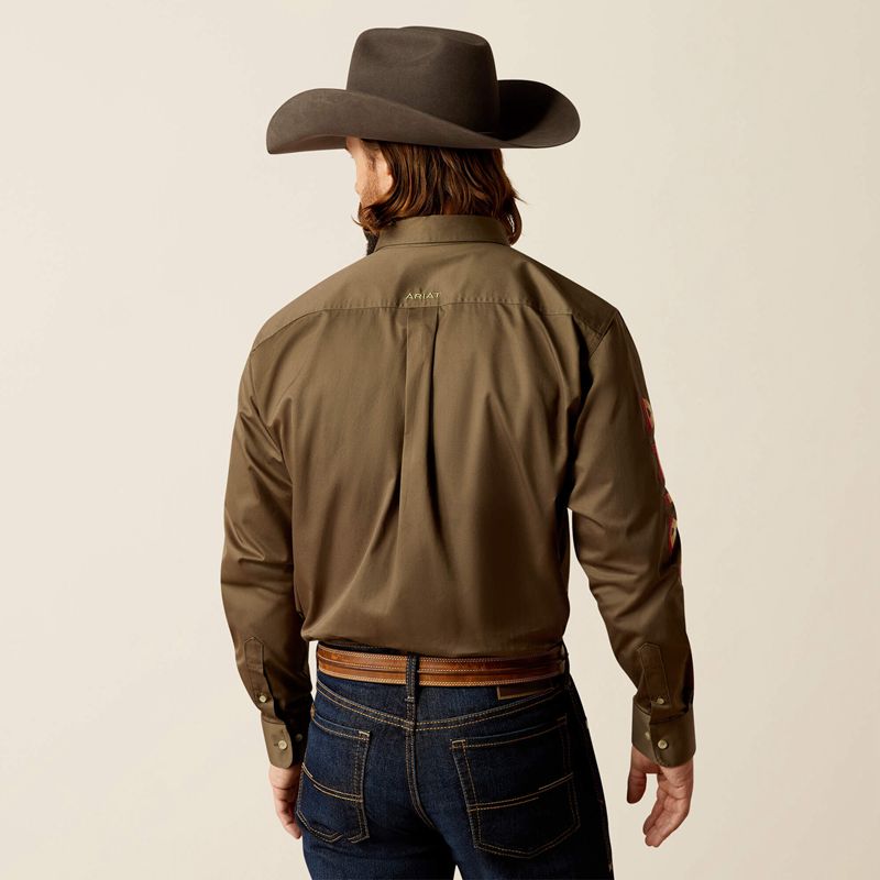 Ariat Team Logo Twill Classic Fit Shirt Vert Olive Homme | QMJ-62099027