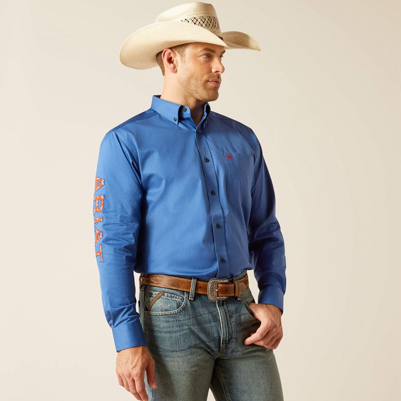 Ariat Team Logo Twill Classic Fit Shirt Bright Cobalt Homme | PFN-45080433