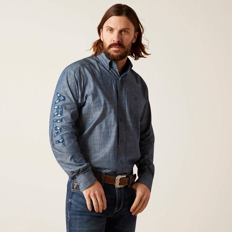 Ariat Team Logo Chambray Classic Fit Shirt Bleu Homme | LDY-09778394