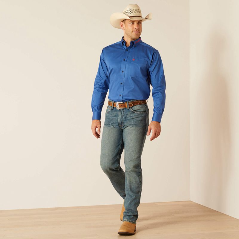 Ariat Team Logo Twill Classic Fit Shirt Bright Cobalt Homme | PFN-45080433