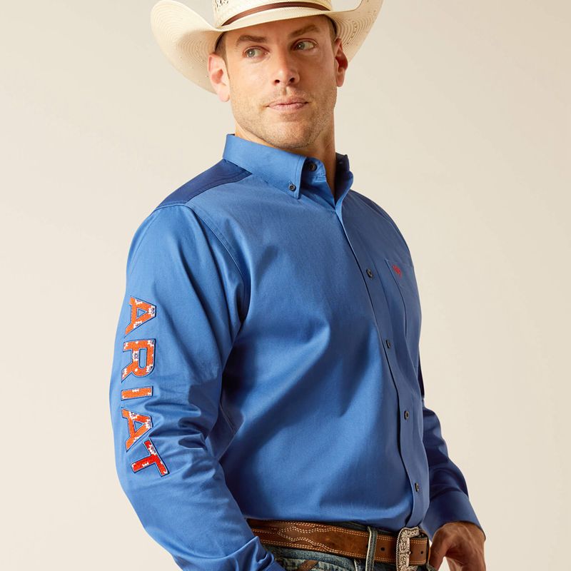 Ariat Team Logo Twill Classic Fit Shirt Bright Cobalt Homme | PFN-45080433