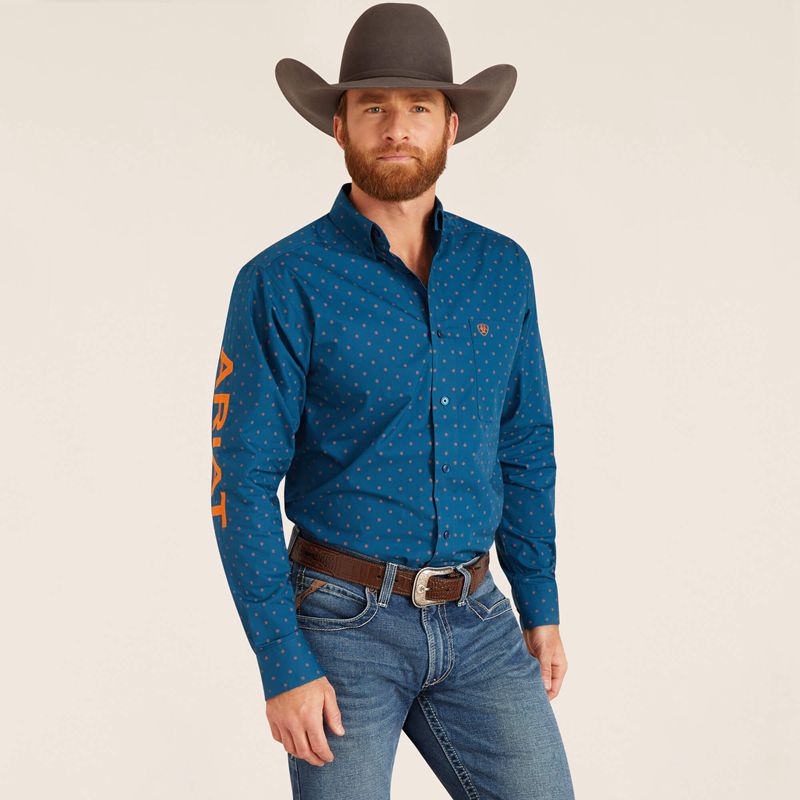 Ariat Team Clarence Fitted Shirt Bleu Homme | EQM-37682029