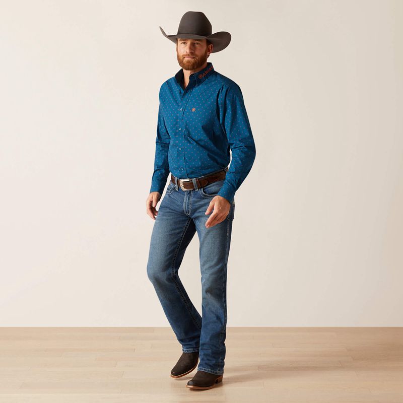 Ariat Team Clarence Fitted Shirt Bleu Homme | EQM-37682029