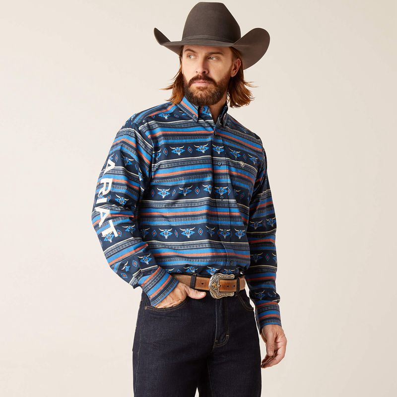 Ariat Team Chandler Classic Fit Shirt Bleu Homme | JFC-92179590