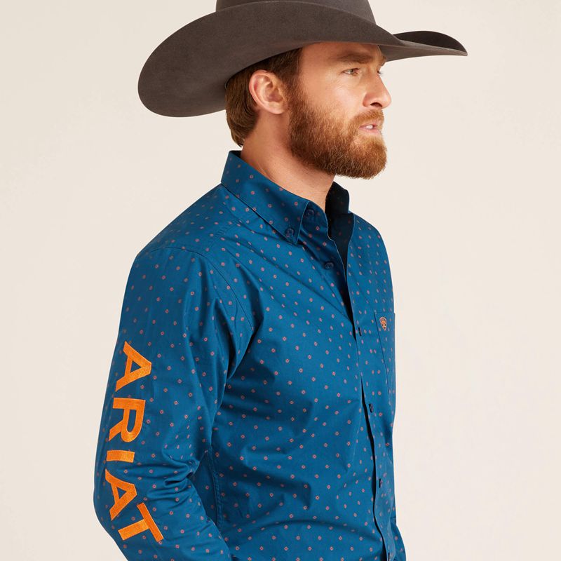 Ariat Team Clarence Fitted Shirt Bleu Homme | EQM-37682029