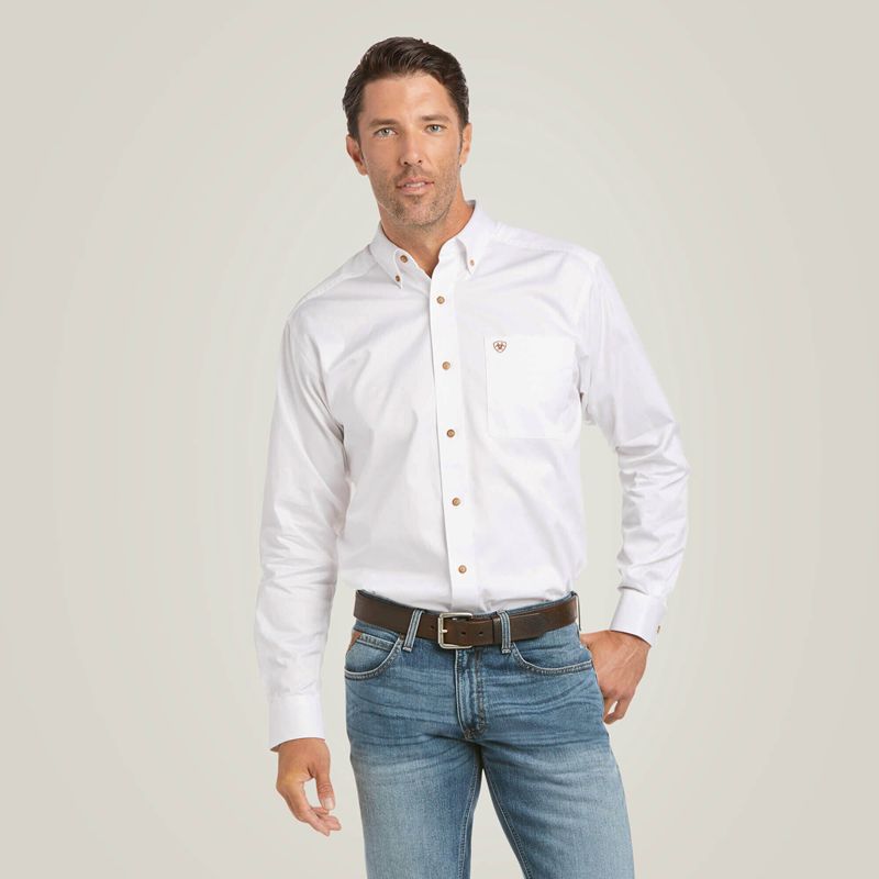 Ariat Solid Twill Fitted Shirt Blanche Homme | EFW-19283558