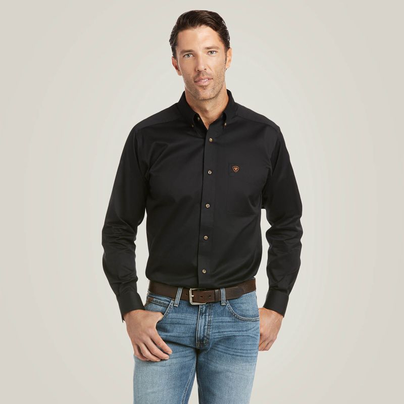 Ariat Solid Twill Fitted Shirt Noir Homme | IGJ-22159841