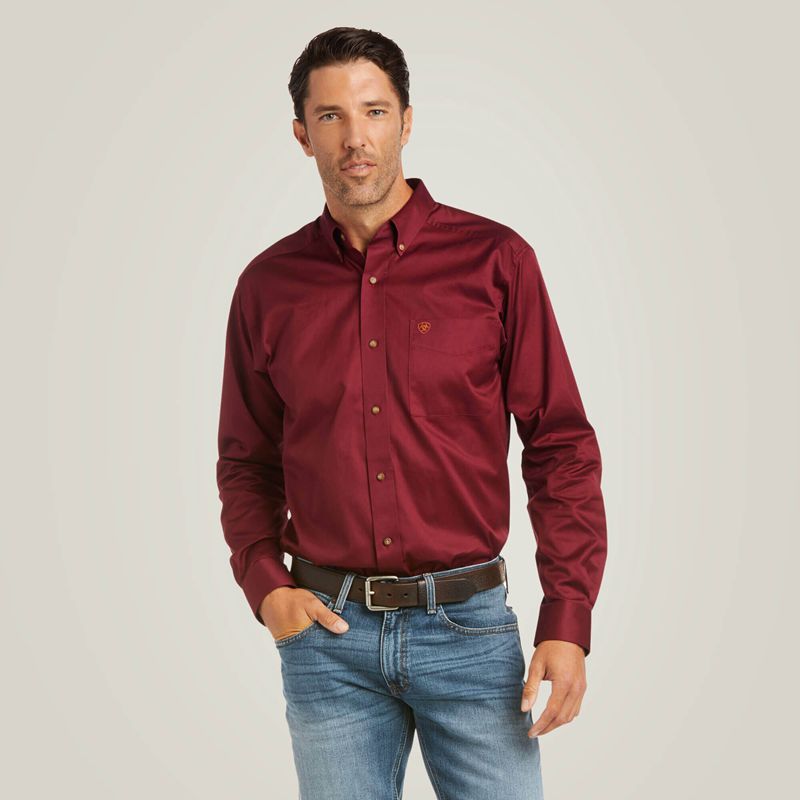 Ariat Solid Twill Fitted Shirt Bordeaux Homme | CQT-52262267