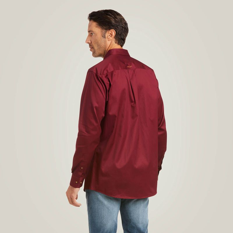 Ariat Solid Twill Fitted Shirt Bordeaux Homme | CQT-52262267