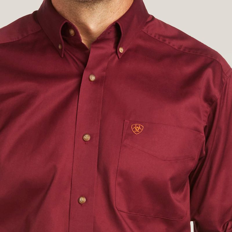 Ariat Solid Twill Fitted Shirt Bordeaux Homme | CQT-52262267