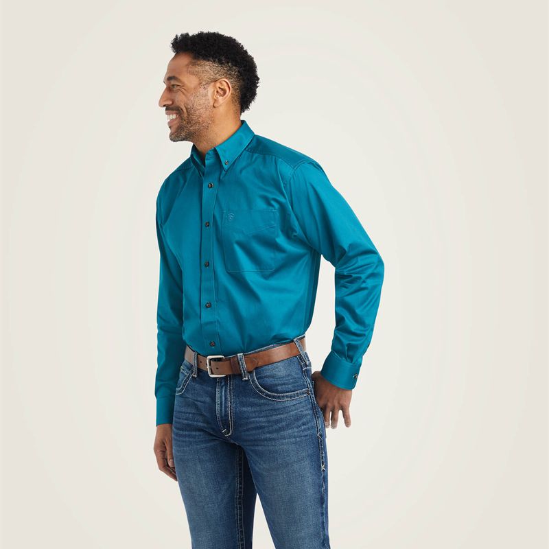 Ariat Solid Twill Classic Fit Shirt Ocean Depths Homme | SUT-01534413