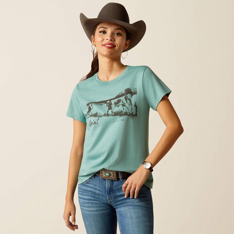 Ariat Wholesome Heffers T-Shirt Bleu Femme | VTO-23922376