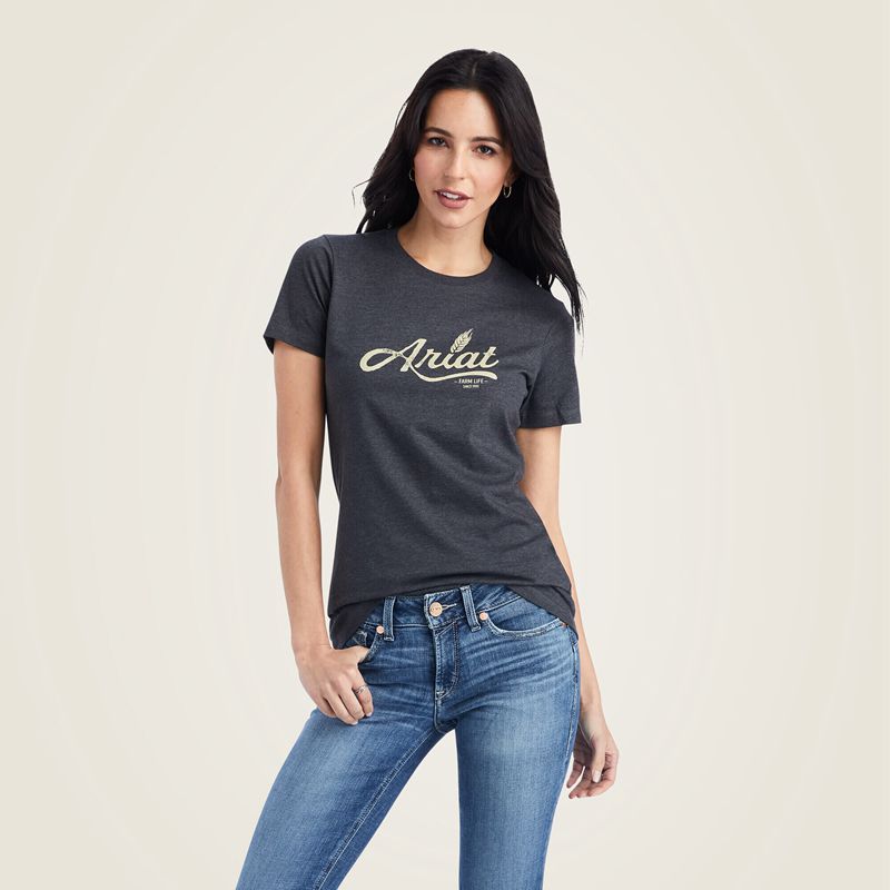 Ariat Wheat Script Tee Charcoal Heather Femme | NXT-80628630