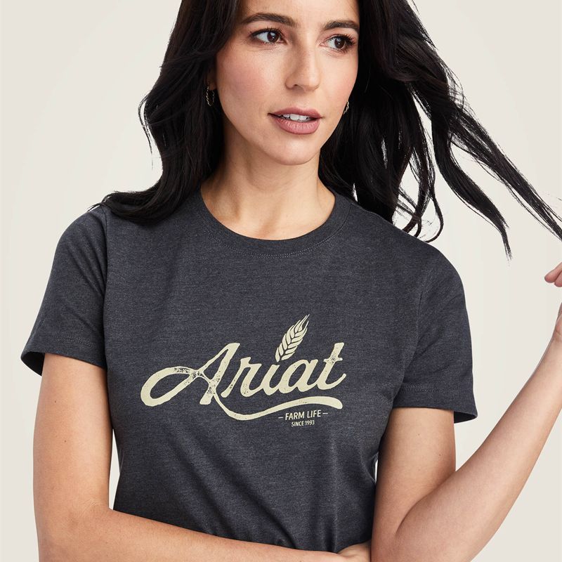 Ariat Wheat Script Tee Charcoal Heather Femme | NXT-80628630