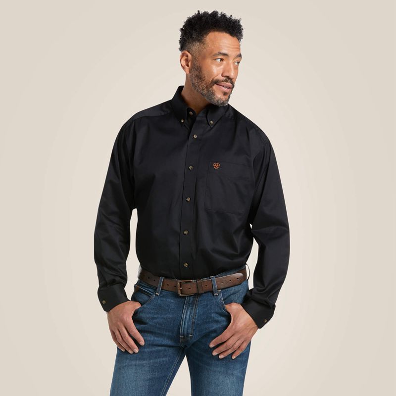 Ariat Solid Twill Classic Fit Shirt Noir Homme | OPN-30407237