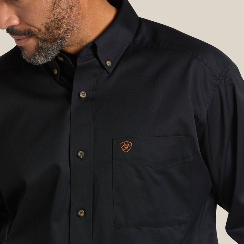 Ariat Solid Twill Classic Fit Shirt Noir Homme | OPN-30407237